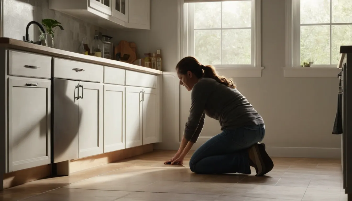 Provider checking a kitchen baseboard for pest entry points in a Richmond home